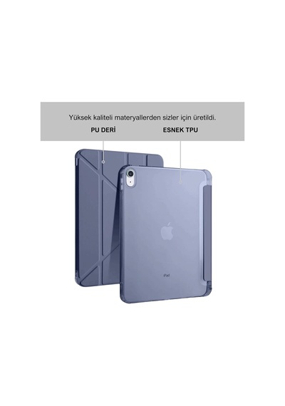 Klasse Apple İpad 10.9 İnç 2022 10. Nesil Uyumlu Smart Kılıf, Apple Pencil Kalemlikli, Trifold, Esnek, Mat, Darbeye Tam Dayanıklı Tablet Kılıfı Lila