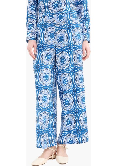 Defacto Wide Leg Geniş Bol Paça Desenli Viskon Pantolon D9757ax25smbe43 Mavi