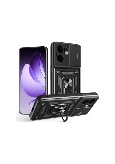 Lexroo Oppo Reno 13f 5g Magnetik Standlı Kamera Korumalı Sürgülü Vega Tpu Sert Pc Kılıf - Siyah