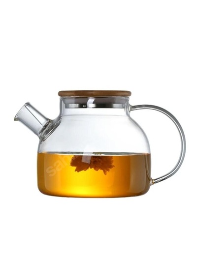 1000 Ml Bambu Kapaklı Isıya Dayanıklı Cam Demlik Cam Sürahi Şeffaf