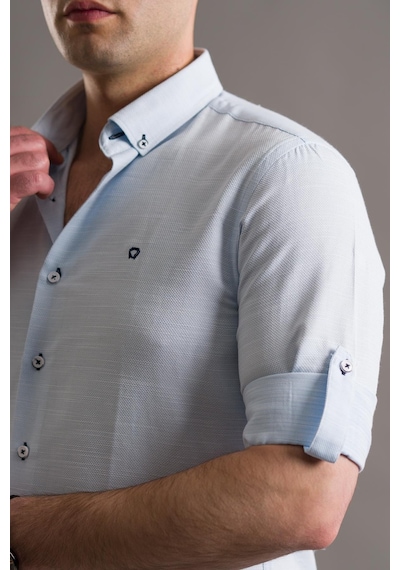 Slimfit Armürlü Yaka Düğmeli Katlamalı Uzun Kol Erkek Gömlek 001