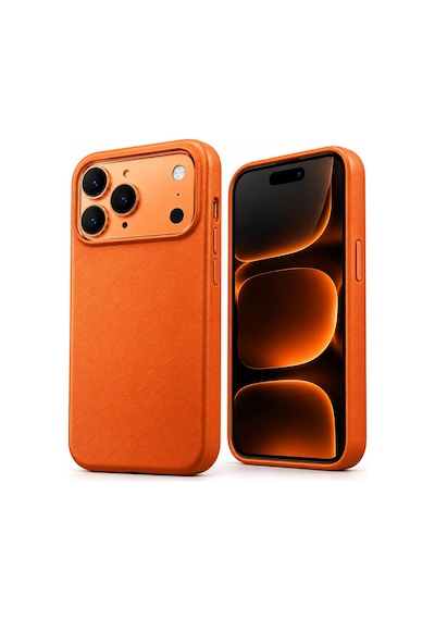 Iphone 17/18 Pro Max Uyumlu Turuncu Vegan Deri Kılıf, İnce Ve Hafif