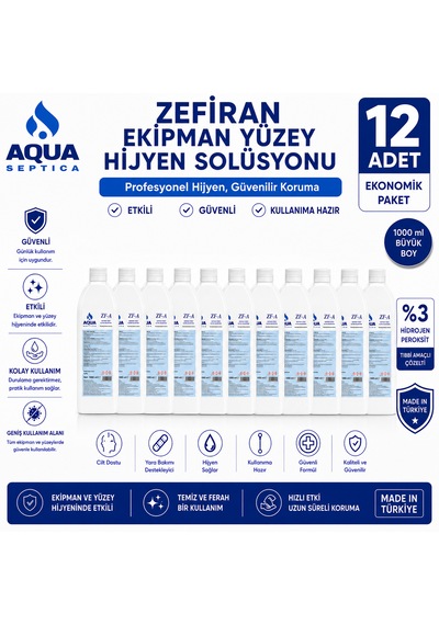 Aqua Zefiran Ekipman Yüzey Hijyen Solüsyonu 1l 12 Adet