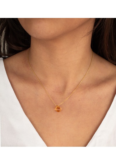 Doğan Diamond 925 Ayar Gümüş Altın Kaplama 3 Ct Yarı Değerli Sitrin Taş Damla Kolye - Raccolta Di Gocce