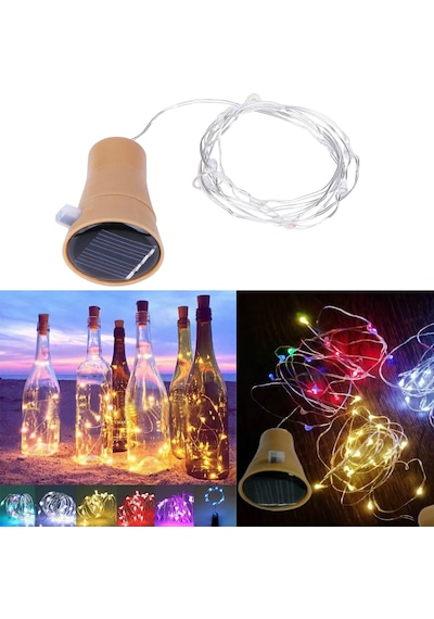 Güneş Enerjili 2 Metre Cam Şişe Aydınlatma Led Işık - Renkli Dekoratif Şişe Lambası RGB