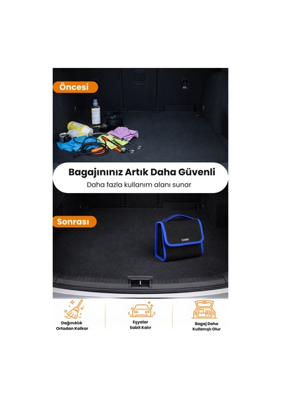Oto Bagaj Organizer Bagaj Çantası S Boy Kaymaz Cırt Bantlı Velur Kompakt Düzenleyici - Scx2