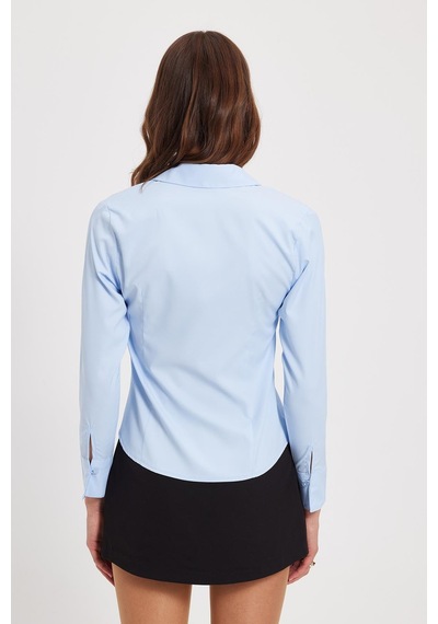 Tudors Kadın Slim Fit Dar Kesim Klasik Yaka Uzun Kollu Mavi Gömlek-40355 Mavi