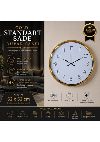 Gold Standart Sade 52 X 52 Cm Duvar Saati