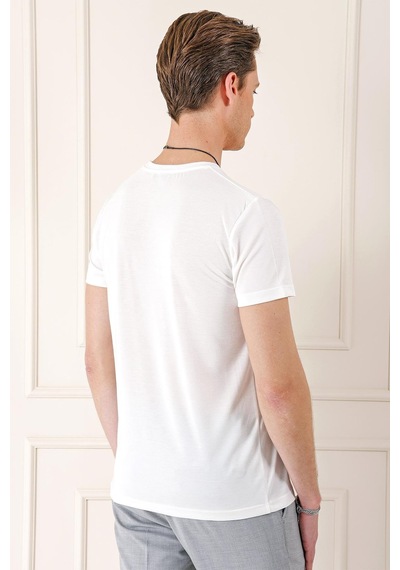 Efor Slim Fit Bisiklet Yaka %100 Pamuk Ekru Tişört Ts 878 Ekru