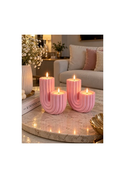 Pembe Kaktüs Dekoratif Mumluk 2li Set Pembe