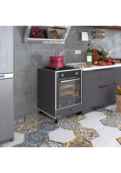 Kenzlife Ankastre Modülü Kabini Radon Gri Fırın Ocak Dolabı Kapaklı Ayaklı