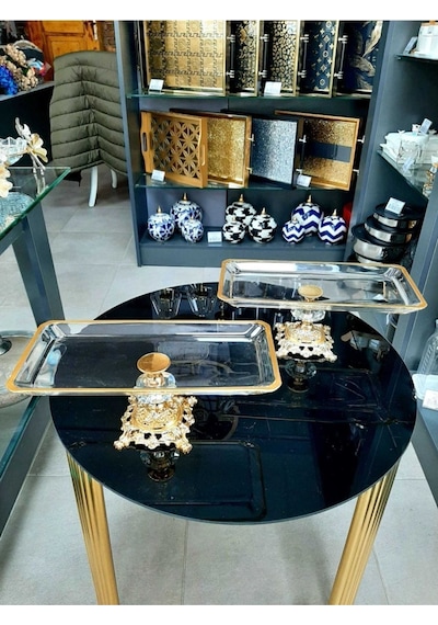 Dream Home Avangard 2 Adet Döküm Ayak Kristalli Gold Yaldızlı Sunumluk Muhteşem Ürün