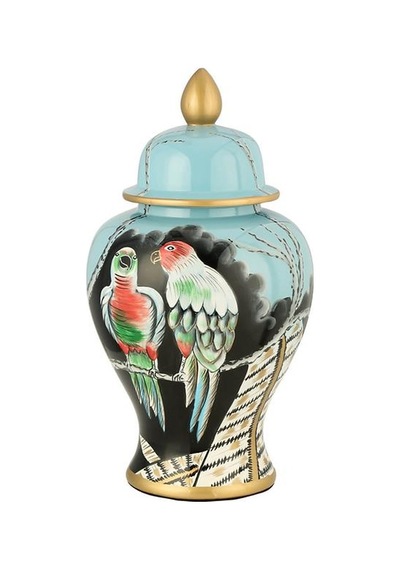 Crearthome İthal Mavi Papağan Desenli Küp Vazo 51 Cm