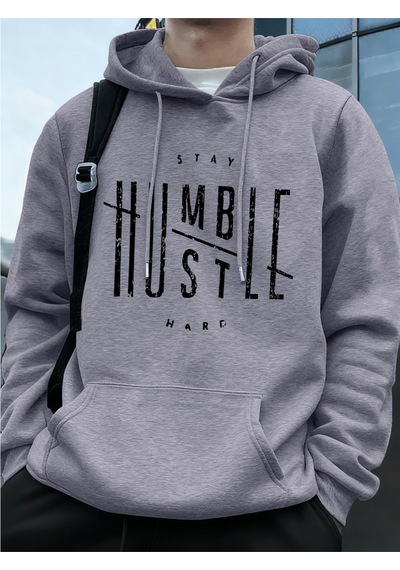 Startmore Startmorestay Humble Hustle Hard Printing Erkekler İçin Kapüşonlu Sweatshirt Sonbahar Polar Sıcak Swea Gri