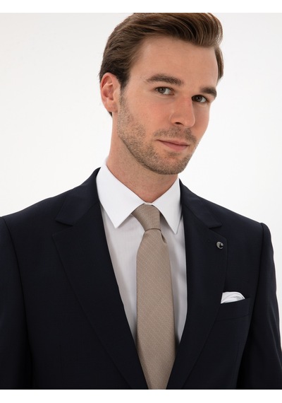 Cacharel Lacivert Slim Fit Yün Karışımlı Mono Yaka Klasik Takım Elbise Cacharel Lacivert Slim Fit Yün Karışımlı Mono Yaka Klasik Takım Elbise