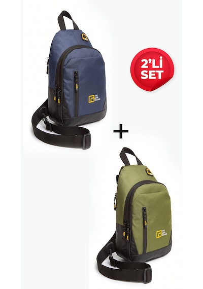 Esvelans Unisex Çapraz Askılı Göğüs Ve Omuz Çantası Body Bag İkili Set Haki - Lacivert