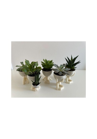 Insansı Saksı 4'lü Set - Beyaz - Çiçeksiz - 7cm, 3duman1000 Çok Renkli