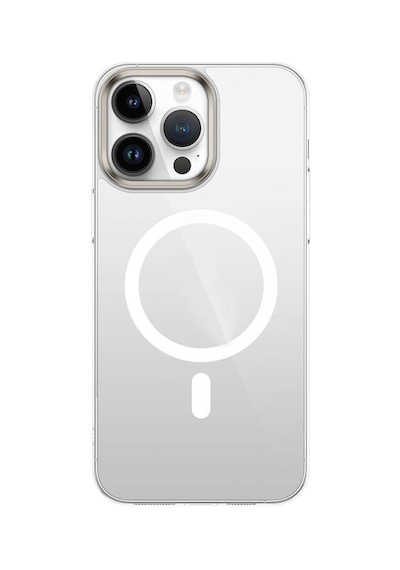Zore İphone 15 Pro Max Uyumlu Ogaa Wireless Şarj Özellikli Şeffaf G-glass Kılıf-gümüş