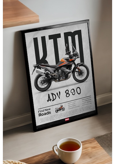 Ktm Adv 890 Siyah Ahşap Çerçeveli Poster, Dekoratif Motosiklet Duvar Tablosu