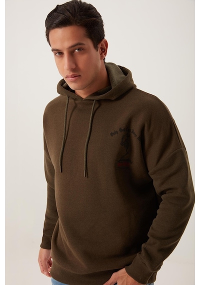 Polostate Erkek Ön Arka Age Of State Baskılı Sweatshirt Haki
