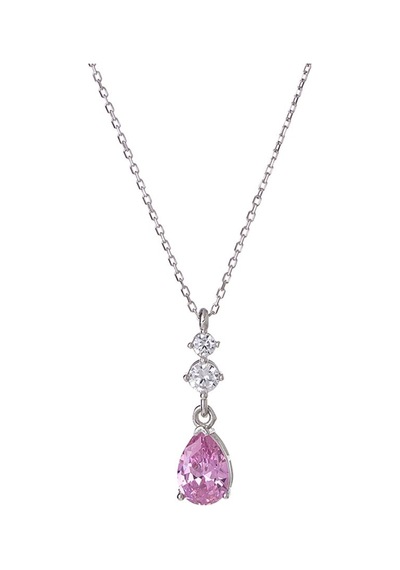 Pembe Damla Model Zirkon Taşlı 925 Ayar Gümüş Kadın Kolye Gümüş - Rodyum
