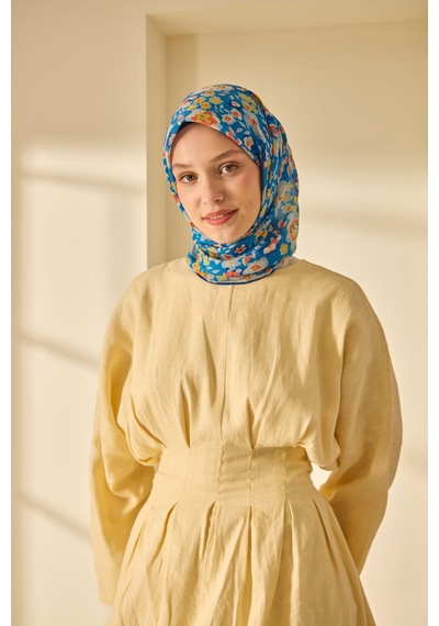 Silk Home Mine Desen Soft Pamuk Eşarp Saks