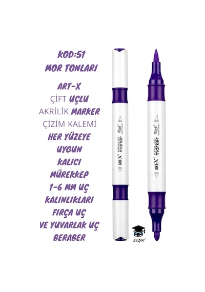 Art-x Çift Uçlu Akrilik Marker Çizim Kalemi Her Yüzeye Uygun Kalıcı Mürekkep 1-6 Mm Uç Kalınlıkları