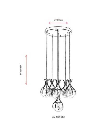 Avonnı Av-60161-6et Eskitme Kaplama Modern Avize, E27, Metal, Cam, 50cm Diğer