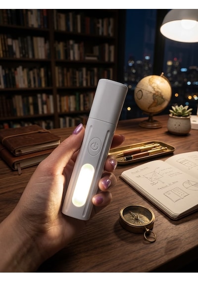 Şarjlı Led El Feneri - Usb Type-c Şarjlı, Zoom Özellikli, 4 Işık Modlu Taşınabilir Mini Fener Açık Mavi
