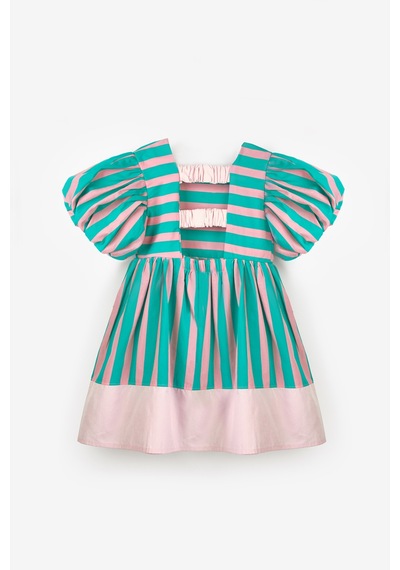 Le Mabelle Mint Çizgili Kız Çocuk Poplin Elbise - Juno Mint