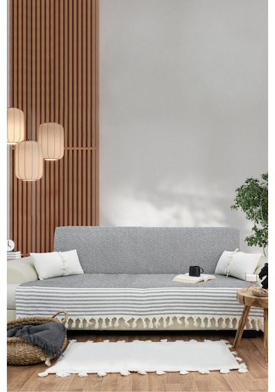 Reno Desen Dokuma %100 Pamuklu Çok Amaçlı Pike Koltuk Örtüsü 180x230 Siyah
