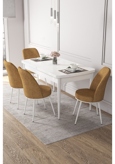 Canisa Kor Serisi 70x114 Açılabilir Mutfak Masası Takımı Beyaz Masa 4 Cappucino Sandalye Cappucino Canisa Kor Serisi 70x114 Açılabilir Mutfak Masası Takımı Beyaz Masa 4 Cappucino Sandalye Cappucino