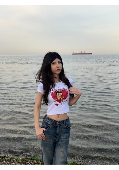 Kalic Studio Betty Boop Baby Tee Beyaz