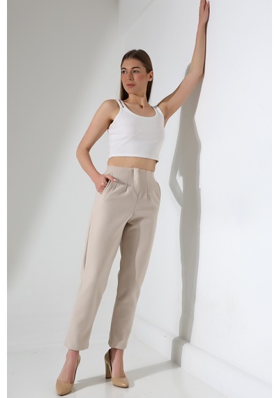 Gugus Kadın Maskülen/havuç Kaşe Pantolon Trend Model Ekru