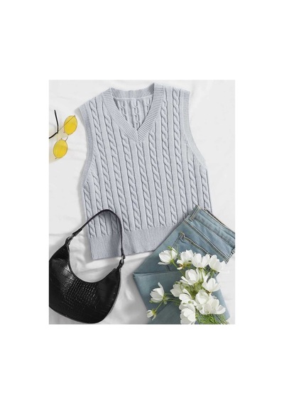 Youknitwear You Lim %100 Pamuk V Yaka Kadın Süveter Gri