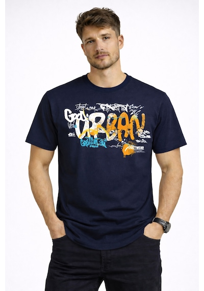 Herkesemoda Good Urban Yazı Detaylı Basic T-shirt Lacivert