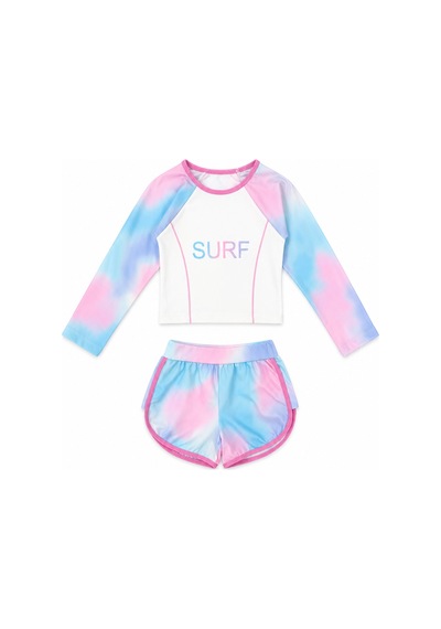 Beniizle Flamingo Baskılı Uzun Kollu Kız Çocuk Mayo Turkuaz