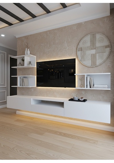 Resital Ledli Duvara Monte Tv Sehpası - Beyaz - W6014-1 Beyaz