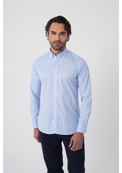 Bisse Regular Fit Erkek Uzun Kol Paşa Yaka Cepsiz Pamuk Mavi Gömlek Gmczg250133 D35 Mavi