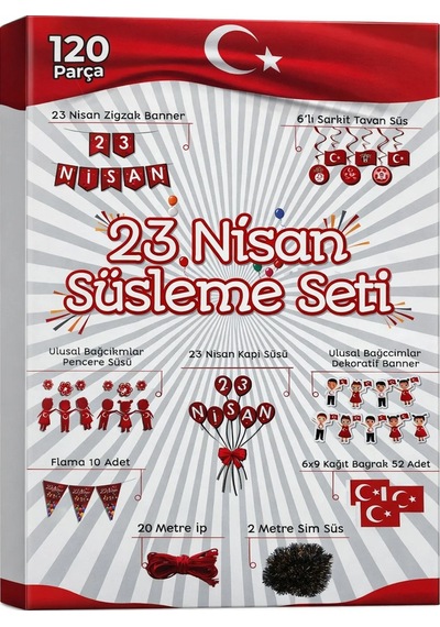 23 Nisan Süsleme Seti 120 Parça Banner Flama Balon Sarkıt Tavan Süsü Okul Sınıf Dekorasyon Paketi "