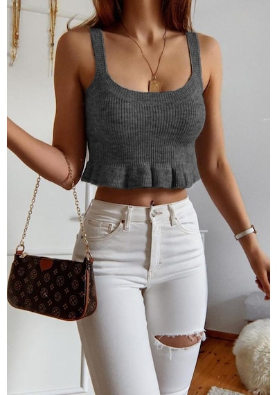 Madmext Mad Girls Antrasit Tiriko Bluz Mg1007-antrasit Antrasit