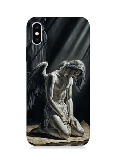 Apple iPhone Xs Uyumlu Gölgede Diz Çöken Melek Desenli Silikon Kılıf Çok Renkli