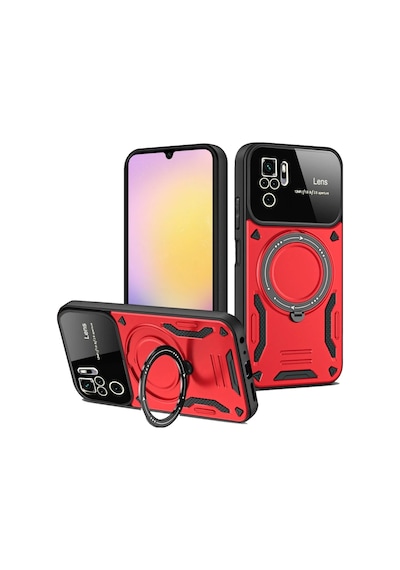 Xiaomi Redmi Note 10s Kılıf Joy Lens Standlı Kapak - Kırmızı