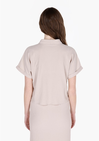 Colins Regular Fit Shirt Neck Jakarlı Kadın Bej Kısa Kol Tişört Cl1074598 Q1.v1 Lbg Lıght Beıge Açık Bej