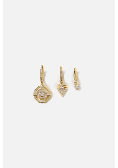 Geometrik Pave Set Küpe Gold