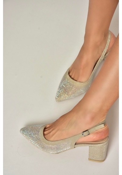 Fox Shoes Y820403014 Altın Sim Kalın Topuklu Kadın Abiye Ayakkabı Altın