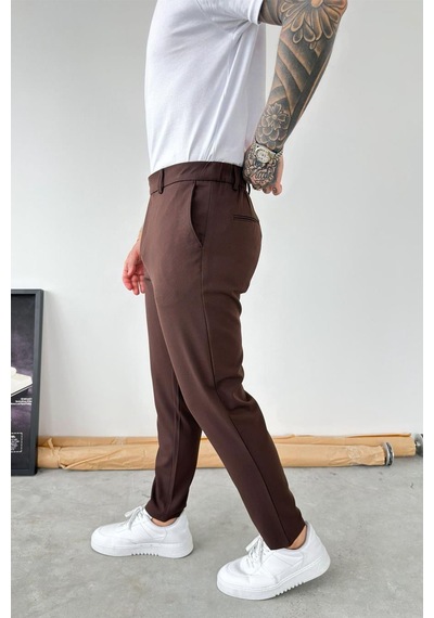 Kahverengi Basic Regular Fit Kumaş Pantolon