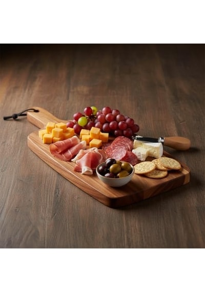 Tr Ahşap Servis Tepsisi 45x15 Cm Uzun Ve Ince Doğal Ahşap Sunumluk Fincan Bıçak Baget Ekmek Meze Ve Şarküteri Tab Diğer