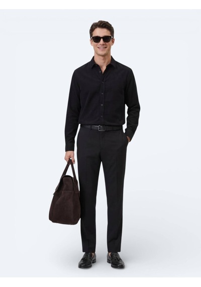 Kip Siyah Regular Fit Dokuma Casual %100 Pamuk Gömlek