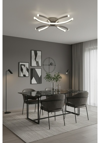 Delüx Modern Tasarım Salon Hol Çocuk Odası - Salon - Mutfak Renk Beyaz Ledli Tekli Led Avize Gri Gri